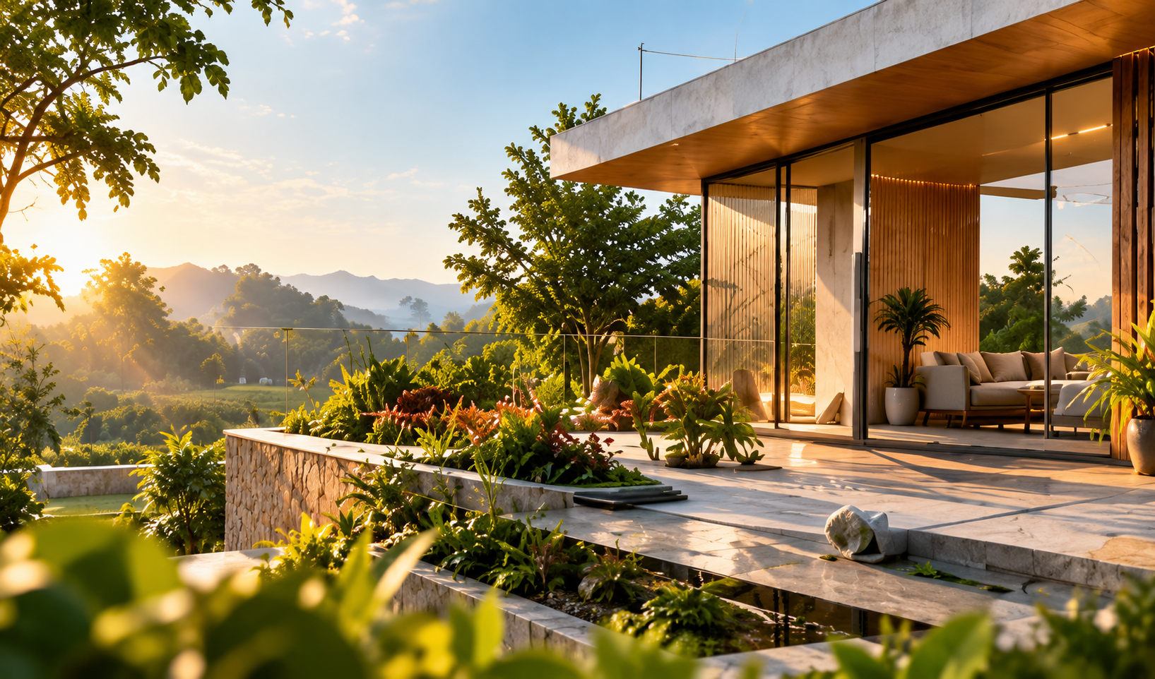 Modern building surrounded by landscaped greenery